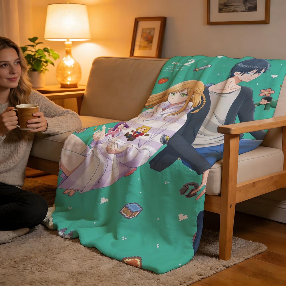 Throw High-Density Short Plush Blanket For Sofa Nap Room Soft Skin-Friendly My Love Story With Yamada-kun At Lv999