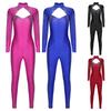 Womens Figure Skating Jumpsuit Glittery Rhinestone Long Sleeve Tassel Front Design Hollow Out Back One Piece Romper