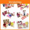 Entzückendes Holzpuppenhaus-Möbelset für Kinder mit farbenfrohen Schlafzimmer-, Küchen- und Wohnzimmer-Accessoires