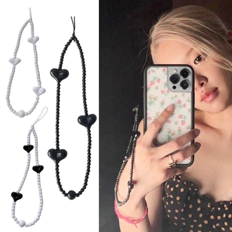 Same Blackpink Jennie Pink Love Mobile Phone Chain Anti Lost Rope Strap Hanging