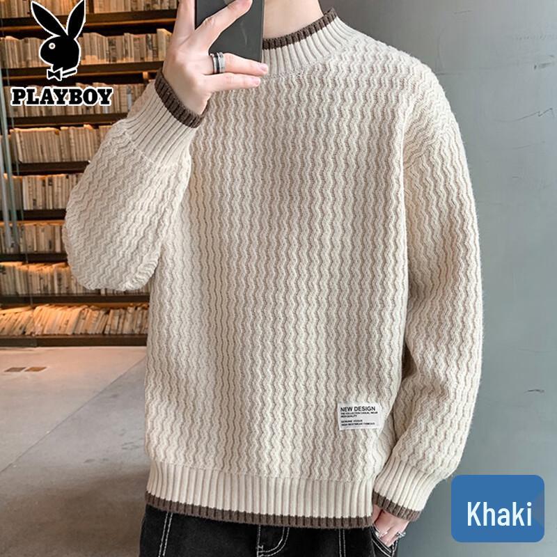 PLAYBOY Men s Wave Pattern Mock Neck Sweater M