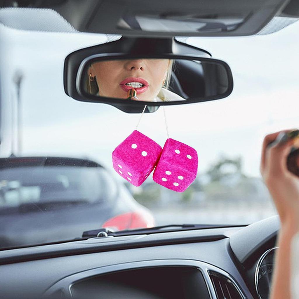 Fuzzy Dice Dice Plush Car Rear Mirror Decoration Hanging Dice Car Rear View Mirror