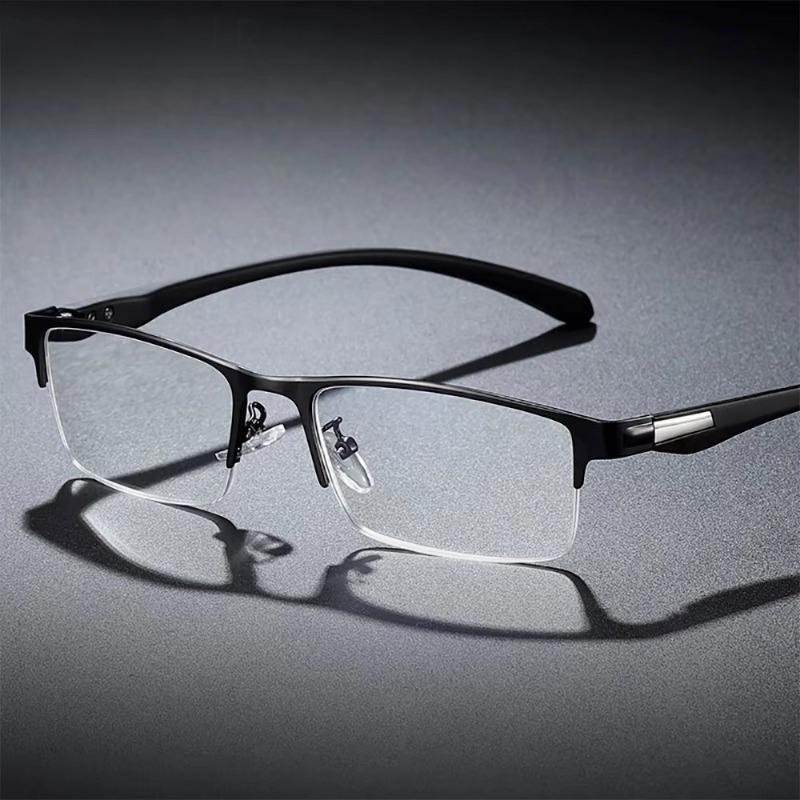 Vintage Herren Brille Ultraleicht Metall Halbrahmen Computerbrille für Herren & Damen Lässiger Business Stil mit Flachen Spiegelgläsern