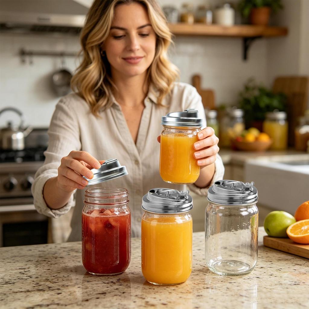 Stainless Steel Wide Mouth Lids Classic Drinking Jar Lid Wide Mouth leak proof leak proof Cup Lids for smoothies juices coffee