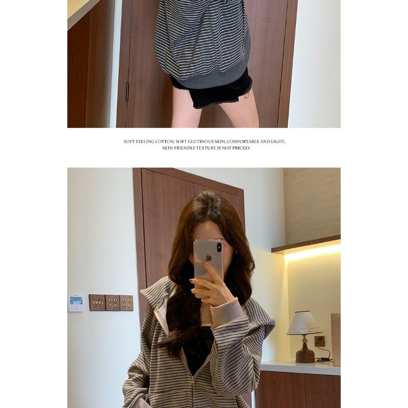 Women S Striped Zip Up Loose Fit Hooded Sweatshirt