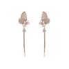 Silver needle super fairy tassel shining pink three-dimensional butterfly stud earrings heavy industry light luxury high sense unique niche earrings