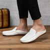 Summer White Driving Gommino Men's Half Slippers Decumbent Corydalis Tuber Heel Closed Toe Casual Leather Shoes British Lazy Sandals