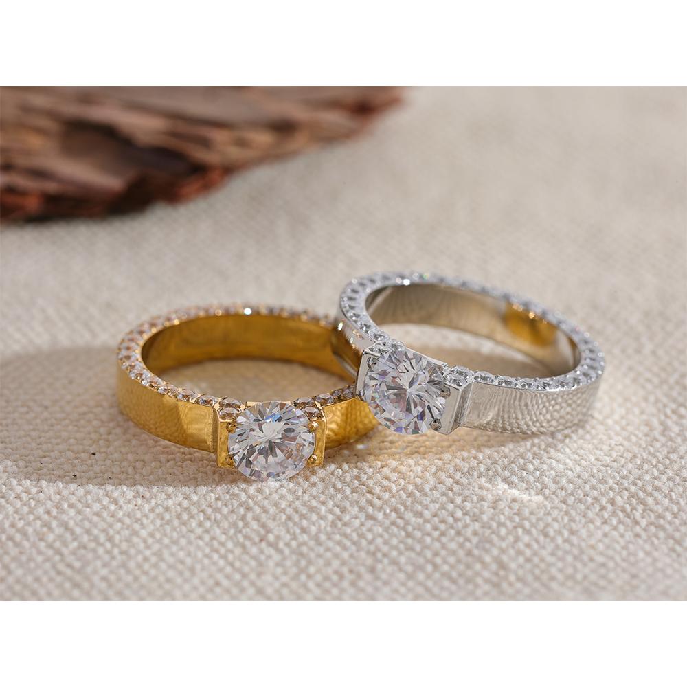 Yhpup Luxury Bling AAA Cubic Zirconia Stainless Steel Fashion Wedding Ring Women High Quality Exquisite Anniversary Jewelry Gift