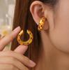 New Geometric Hollow C-Shaped Hollow Ear Clips Titanium Steel Plated 18K Gold Dripping Oil Smooth Design Earrings Versatile Jewelry Women