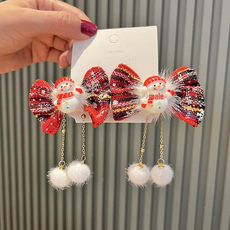 

Рождественский головной убор принцессы: Красный и зеленый бант с заколкой Санта-Клауса сбоку и цепочкой для волос для девочек