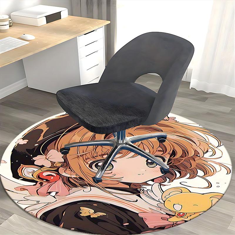 1pc Anime Design Round Carpet Cardcaptor Sakura with Butterfly Print Chair Mat for Office, Home Decor, Living Room, Bedroom