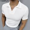 Men Lapel Neck Short Sleeve Solid Color Casual Fitted T-shirts Tops