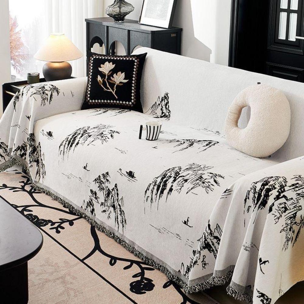 1 szt. Nadruk malarstwa pejzażowego Ręcznik na sofę Antypoślizgowa poduszka na kanapę Uniwersalny na wszystkie pory roku Koc Dekoracja domu