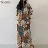 ZANZEA Women Summer Print Casual V-Neck Loose 3/4 Sleeve Long Dress