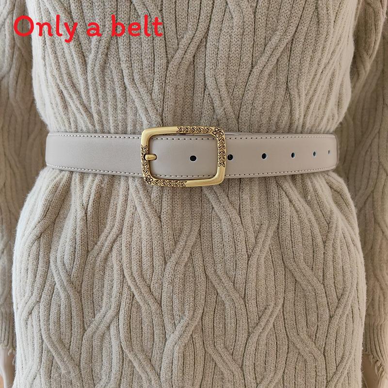 

Genuine Womens Leather Cowhide Belt Alloy Buckle Fashionable Decoration Casual бежевый