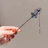 Chinese Style Ink Flower Tassel Hairpin For Women Girl Vintage Metal  Black Beads Fringe Hair Clasp Hanfu Hair Jewelry