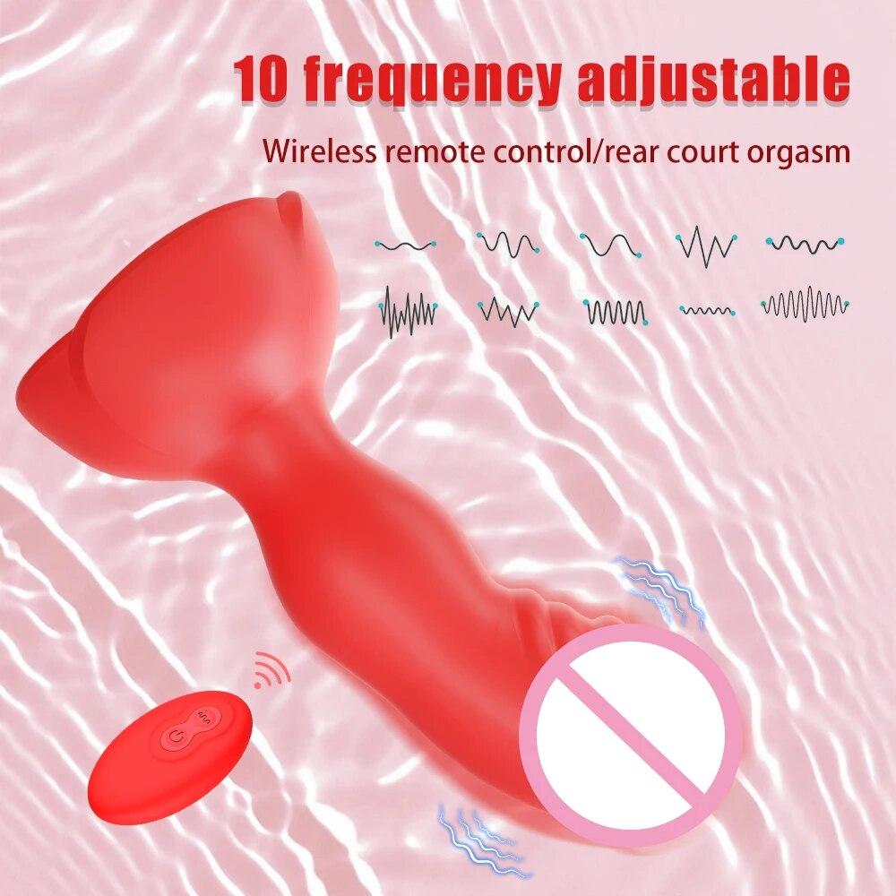 Anal Sex Toy Rose Vibrator for Women Remote Control Butt Plug with 10 Modes Vibrating Prostate Massager Silicone Stimulator