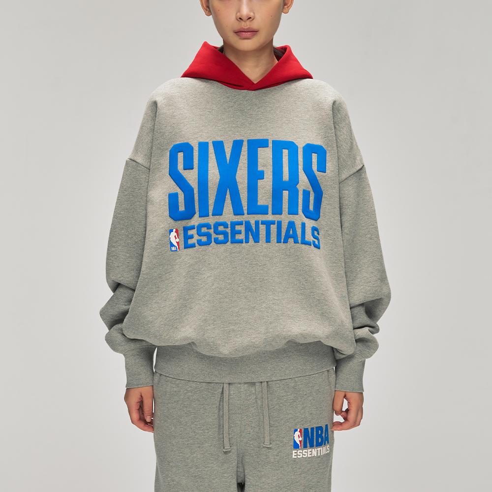 Fear of God Essentials Sixers Sport Hoodie Concrete Heather/ Red Unisex Tops Grey 192NB256416F