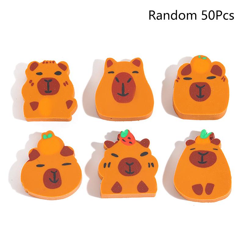 

50 шт. Мультяшные ластики для карандашей в виде животных, Креативные милые ластики-капибары, Кавайные офисные принадлежности, Студенческие канцелярские товары, Подарки A7