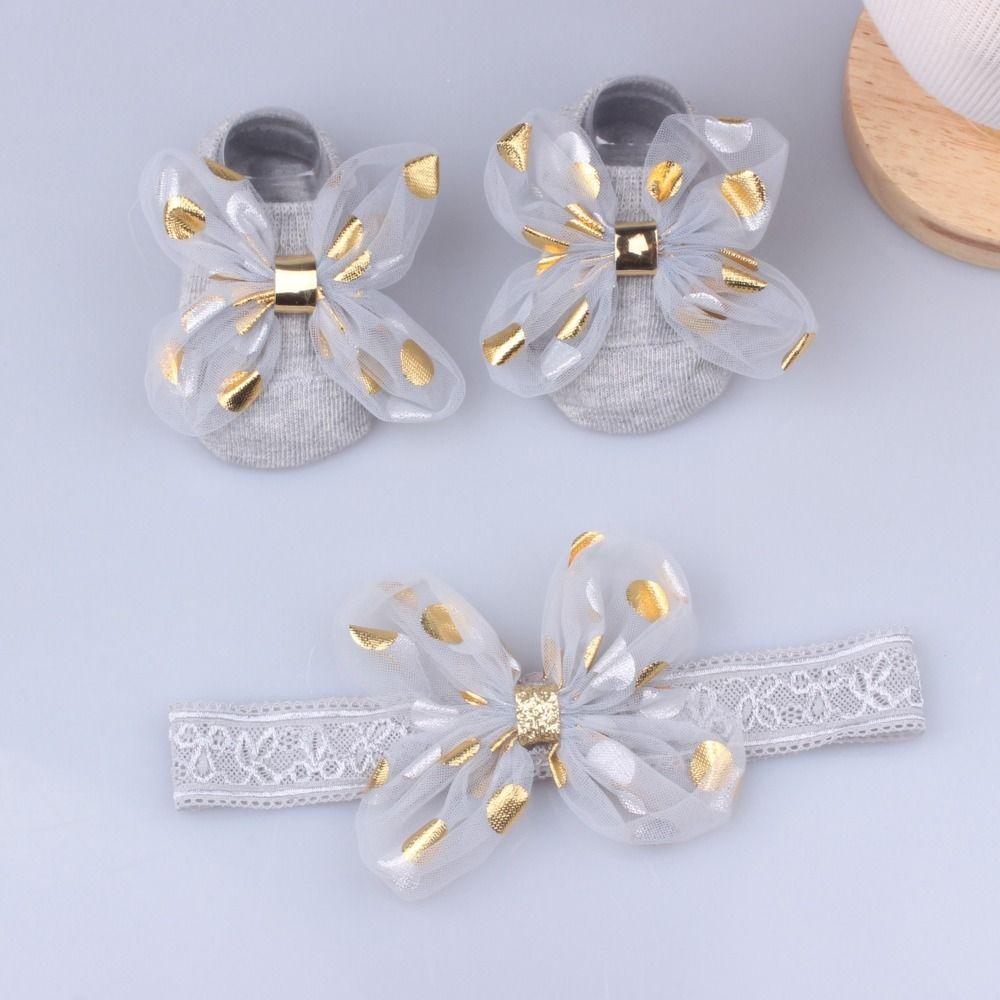 Baumwolle+Spitze Neugeborenen Haarband Perlen Schleifen Mädchen Haar Accessoires Kawaii Baby Stirnband Socken Set
