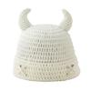 Crochet Horn Cap for Fall Winter Outfits, Brimless Devil Hat with Front Pin Accent for Party Photo Outfit Looks