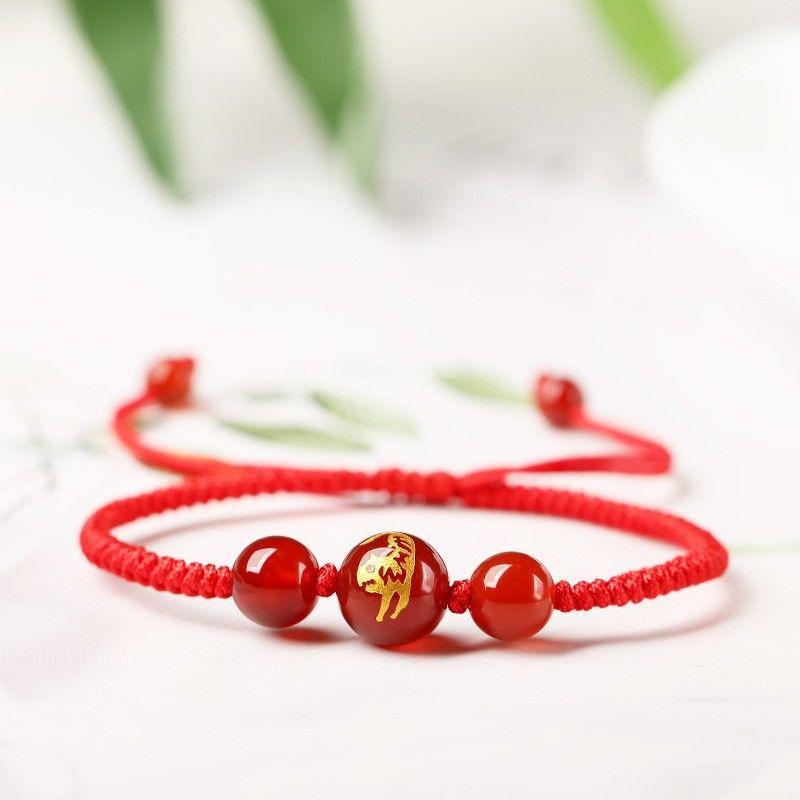 Kids Bracelet Female Snake Year Dragon Boat Festival Red Agate Colorful Braided Rope Red Woven Red Rope Girl Girl Boy Carrying Strap