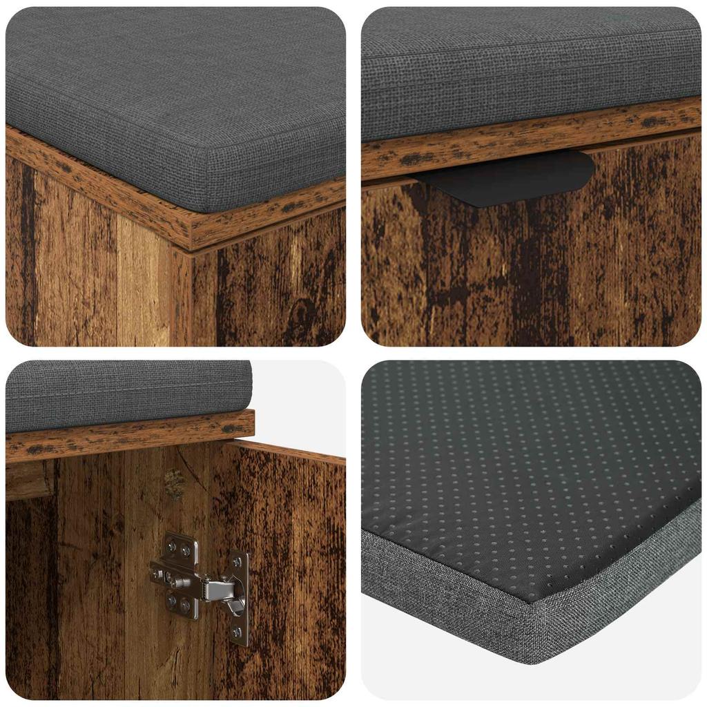 Hallway Bench with Cushion Shelf and Door Reclaimed Wood Look 80 x 38 x 46 cm