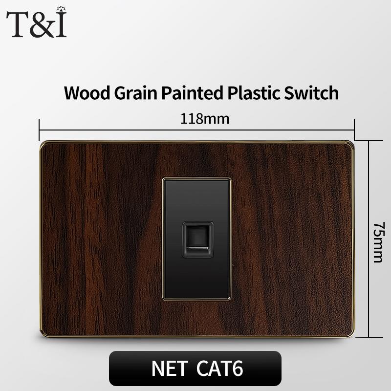 T&I Type 118 Black Retro Wood Grain Wall Plate, US Standard Electrical Outlet Cover with Switch