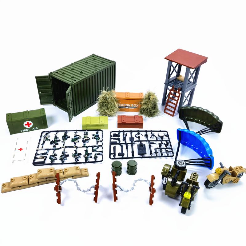 50/100PCS Military Sandbag DIY Army Scene Parts Compatible WW2 Soldiers Figures Weapon Building Blocks Toys for Children