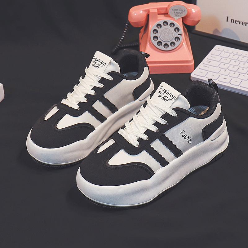 

Женская обувь, новые универсальные белые туфли на осень и зиму, универсальные студенческие весенние повседневные кроссовки из кожи с толстой подошвой 35