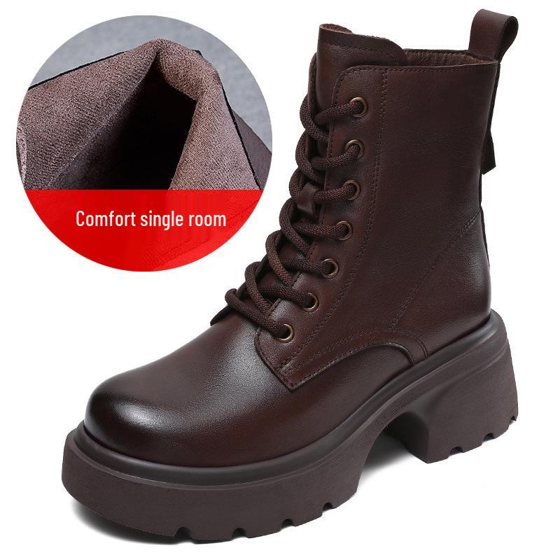 Women's British Style Genuine Leather Ankle Boots - 2024 Autumn/Winter Martin Boots with Thick Soles, First Layer Cowhide, Lightweight and Stylish.