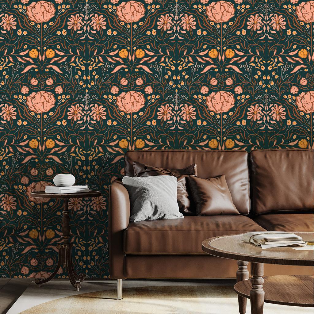 Boho Leaf Peel and Stick Wallpaper Floral Self Adhesive Wallpaper Waterproof Removable Contact Paper for Living Room Bedroom