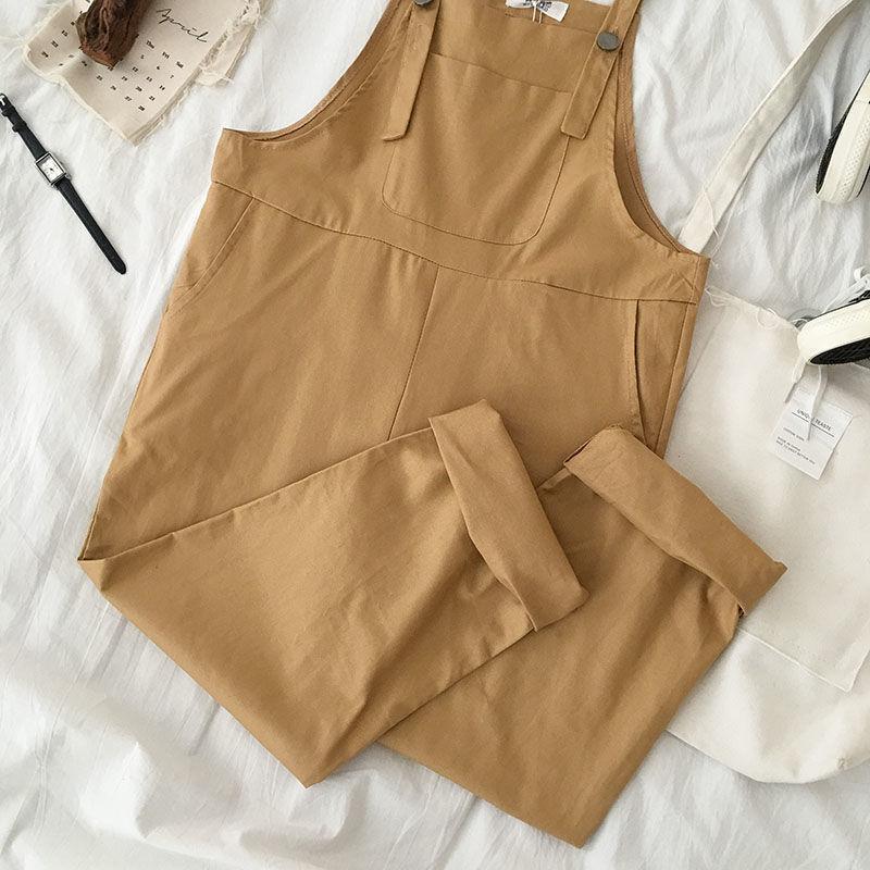 Jumpsuits Women Spring Strap Button Ankle-length Solid Harajuku BF Loose Kawaii Wide-leg Students Womens All-match Trendy