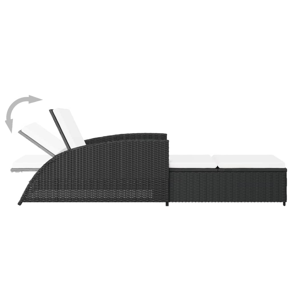 Sun Lounger with Cream Colored Cushion Poly Rattan in Black