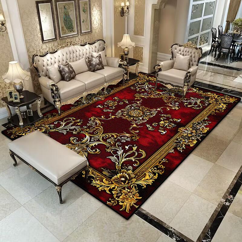 Retro Red Carpet Non-slip Parlor Cloakroom Home Decoration Luxury European Style Large Rug Washable Living Room Light Luxury Mat