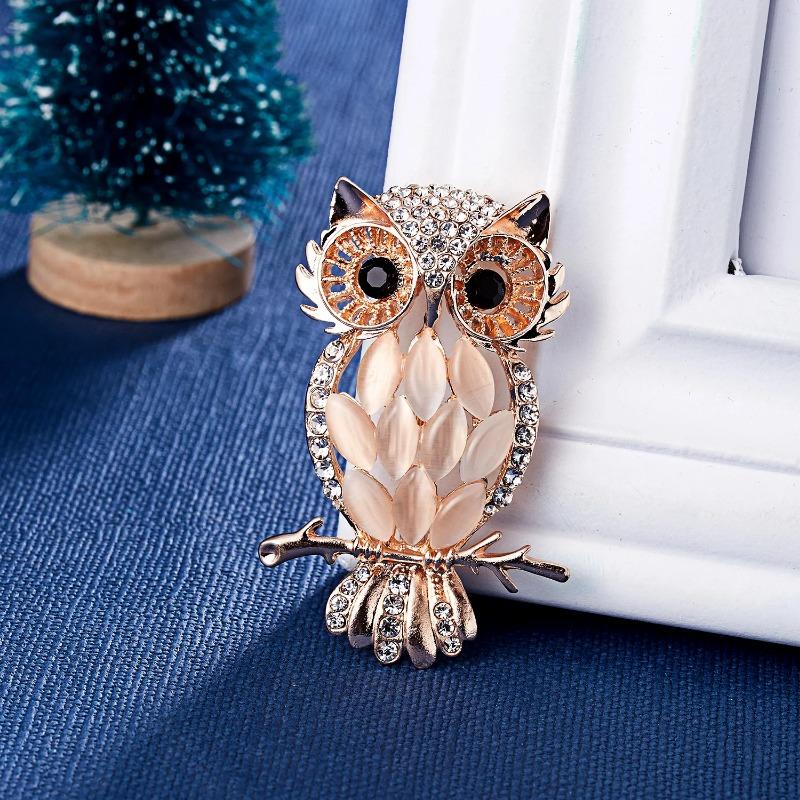 Lovely Rhinestone Pearl Owl Birds Brooches Pins for Women Men Branch Plant Animal Jewelry Party Wedding Office Gifts Badge Gift