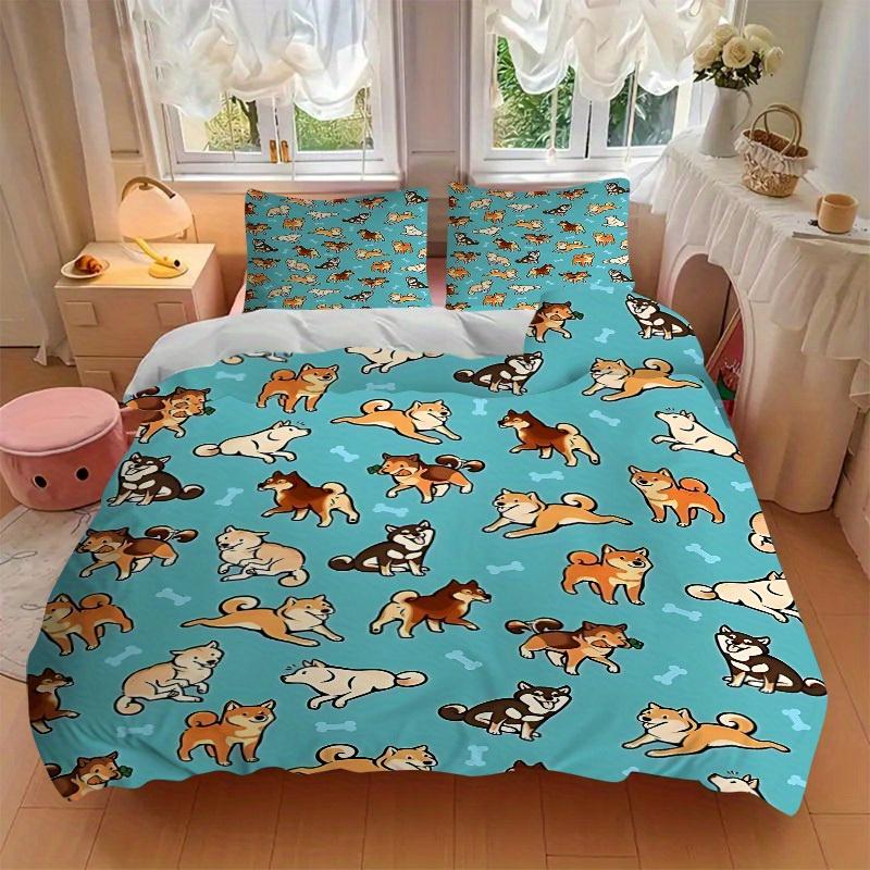 3er-Set Bettwäschebezüge mit Hunde-Knochen-Print, Modisches Klassisches Beliebtes Druck-Bettwäscheset, Weich Bequem, Ganzjahresnutzung, Für Schlafzimmer, Gästezimmera0819196