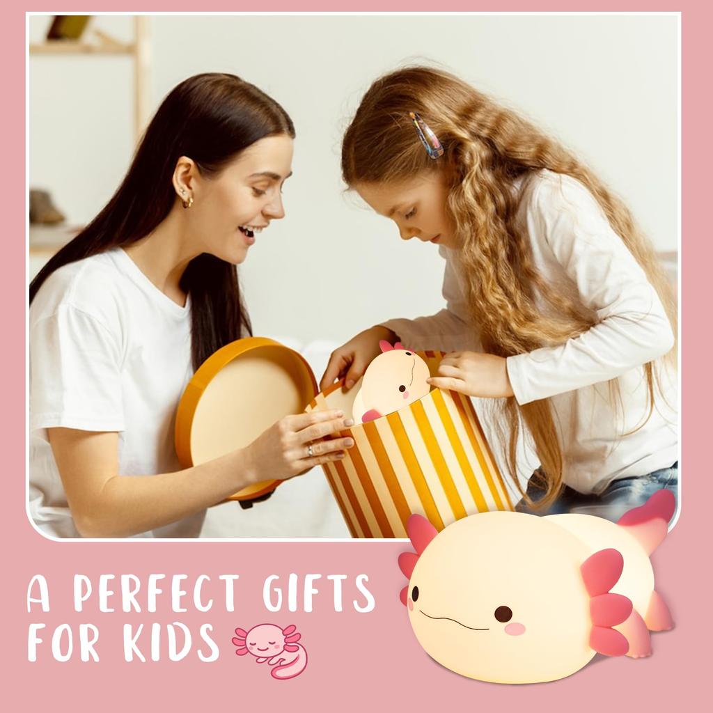 Axolotl Night Light, Cute Salamander Silicone Touch Nursery Lamp, Timer Dimmable Rechargeable LED Night Light, Soft Toddler Breastfeeding Bedroom