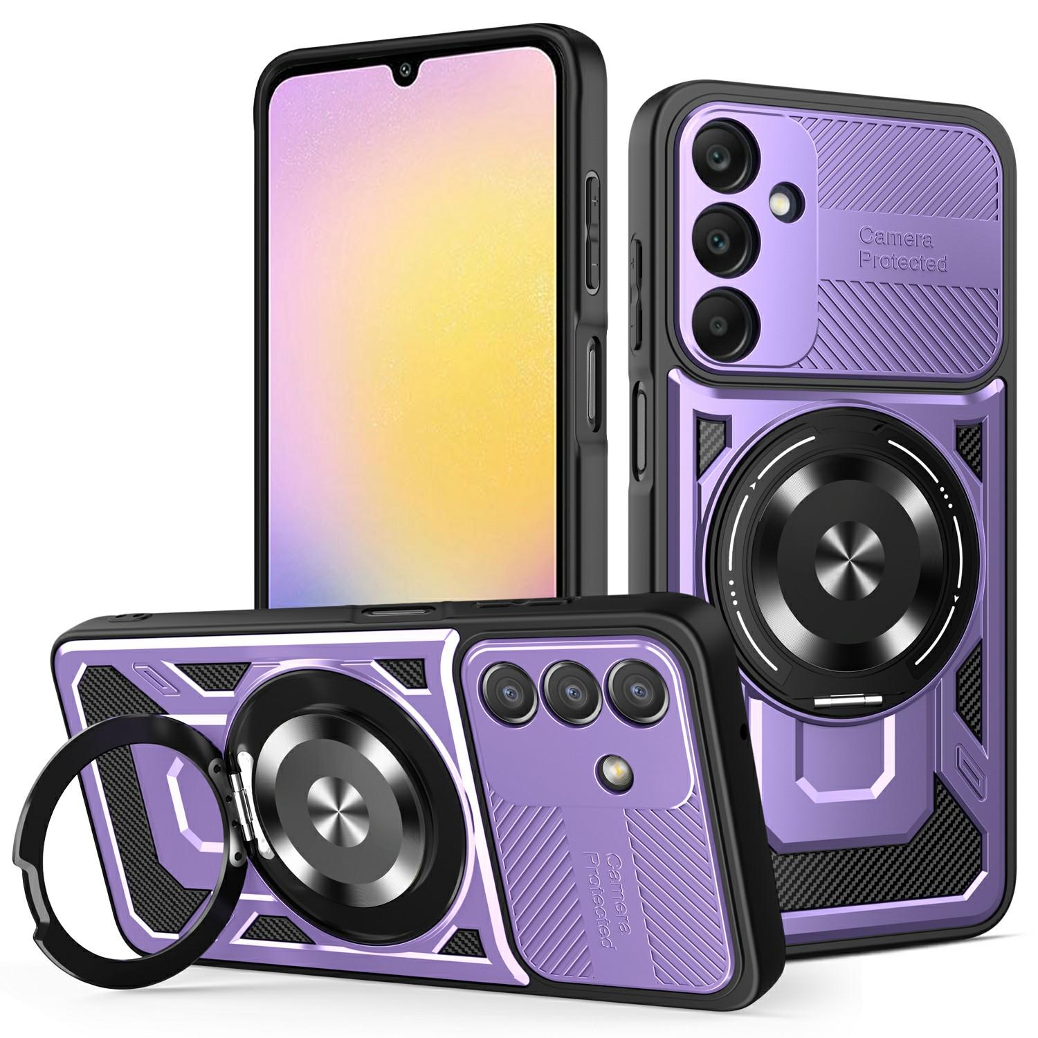

For Samsung Galaxy A25 5G (Global) (161.0 x 76.5 x 8.3mm) Magnetic Case Rotating Kickstand TPU+PC Phone Cover Purple