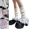 Girls Lolitas Ruffle Frilly Leg Warmers Knitted Leg Sleeves Goth Crochet Ankle Heap Socks JK Uniform Foot Covers  White