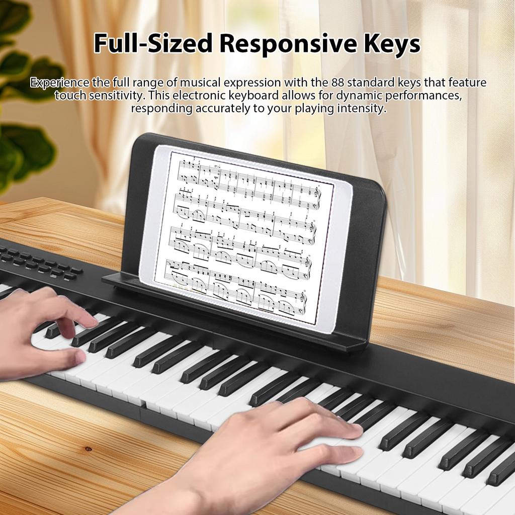 88-Key Electronic Piano Electric Keyboard MIDI USB BT Connectivity Rechargeable with Music Stand/Piano Bag/Sustain Pedal