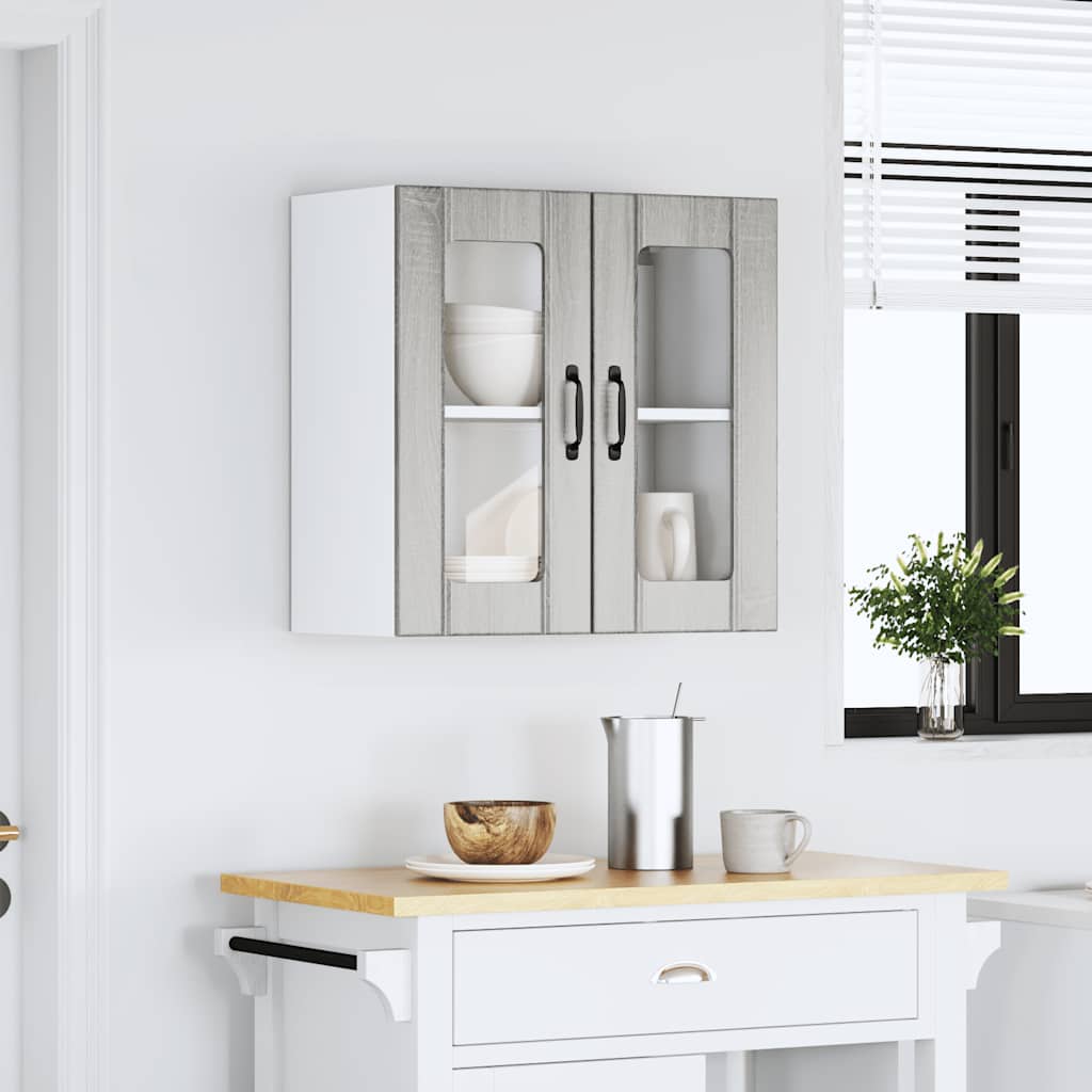 Lucca Wall Mounted Kitchen Cabinet with Glass Door Grey Sonoma Wood Based Material