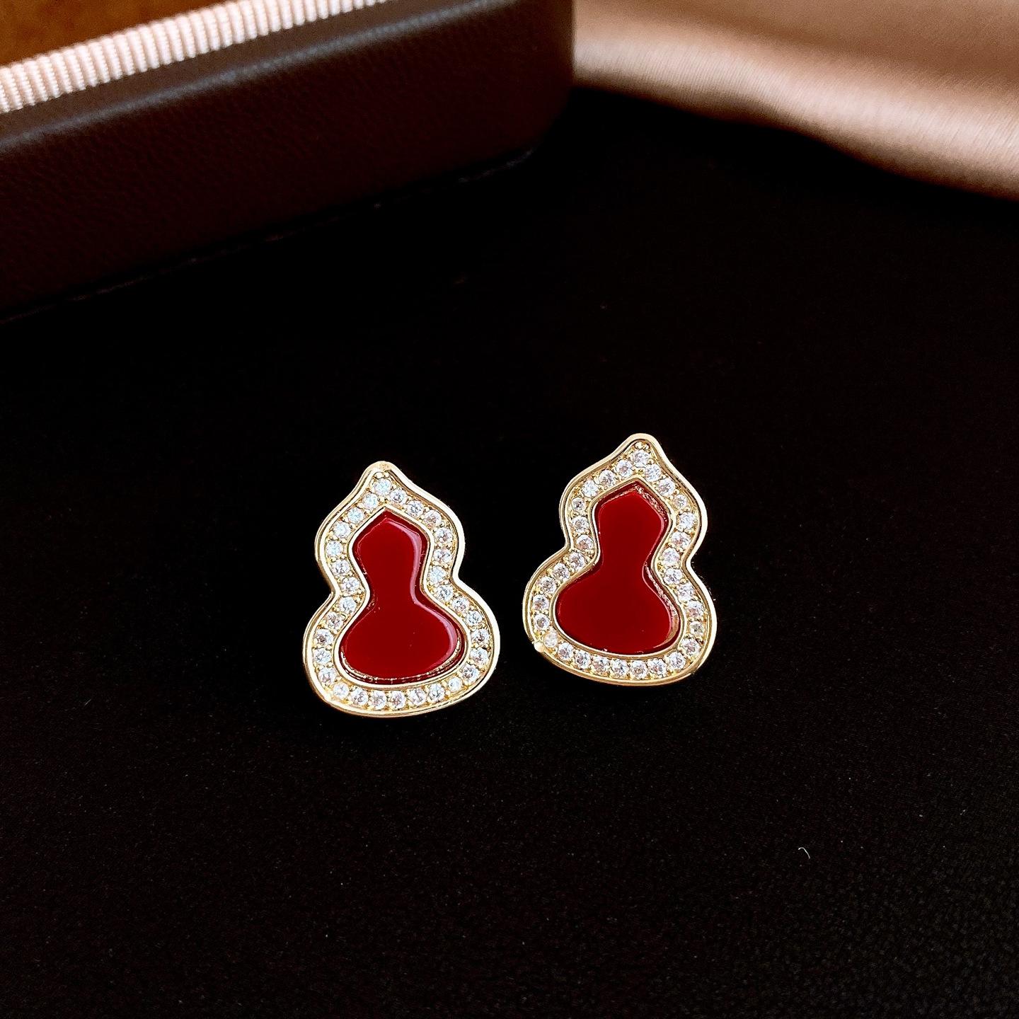 Silver needle new Chinese simple zir*****il drop gourd stud earrings niche earrings exquisite versatile earrings