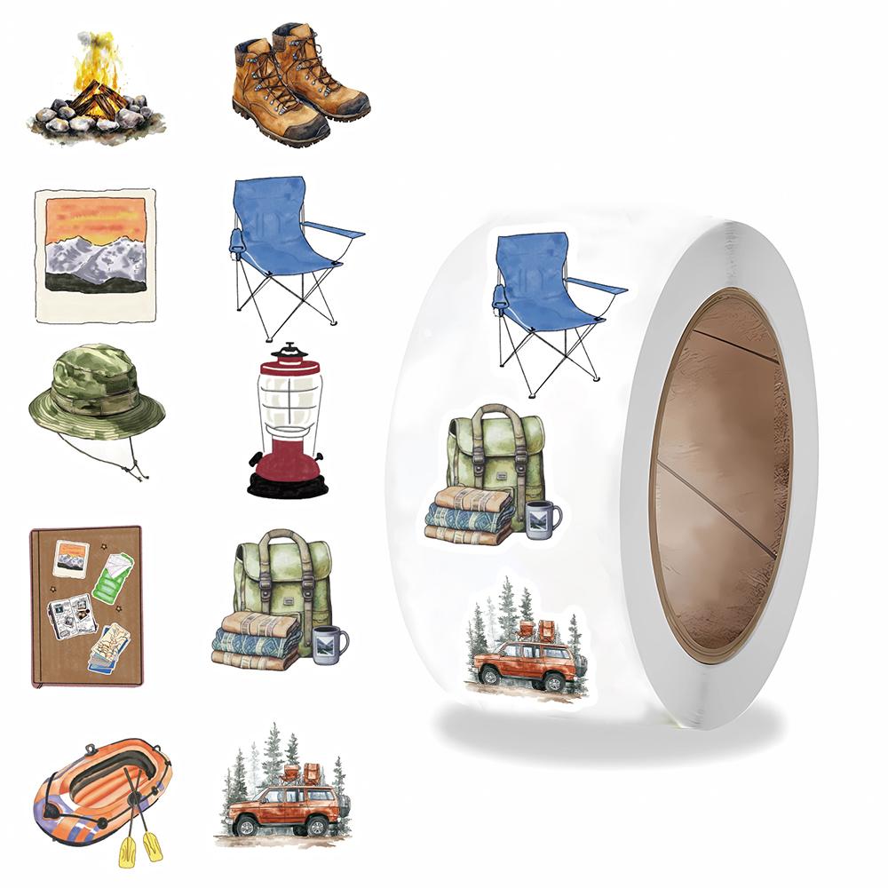 500PCS Happer Camper Roll Stickers Nostalgia Skateboard Colorful Sealing Decoration Personalized Art Landscape Harajuku Sticker