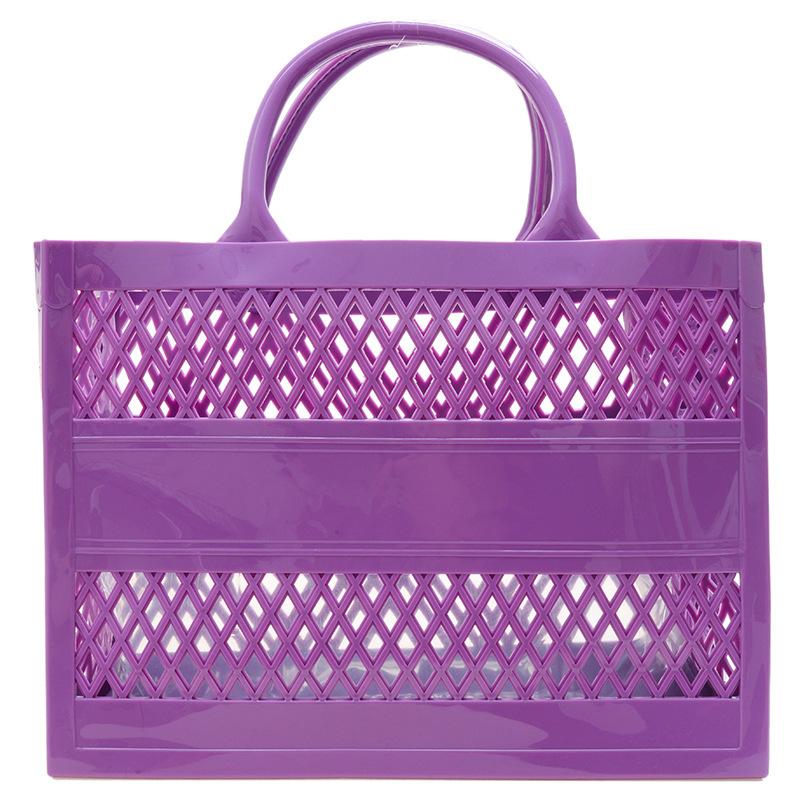2025 Summer New Shopping Basket Handheld PVC Bag Jelly Bag Large Capacity Basket Storage Basket Candy Color Hollow