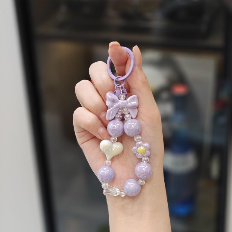 Colorful Beaded Bow Heart Keychain Pendant