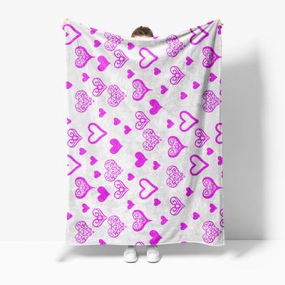 Cute Heart Pattern Fleece Blanket Soft Warm Throw Blanket for Sofa Bed Decoration Gift