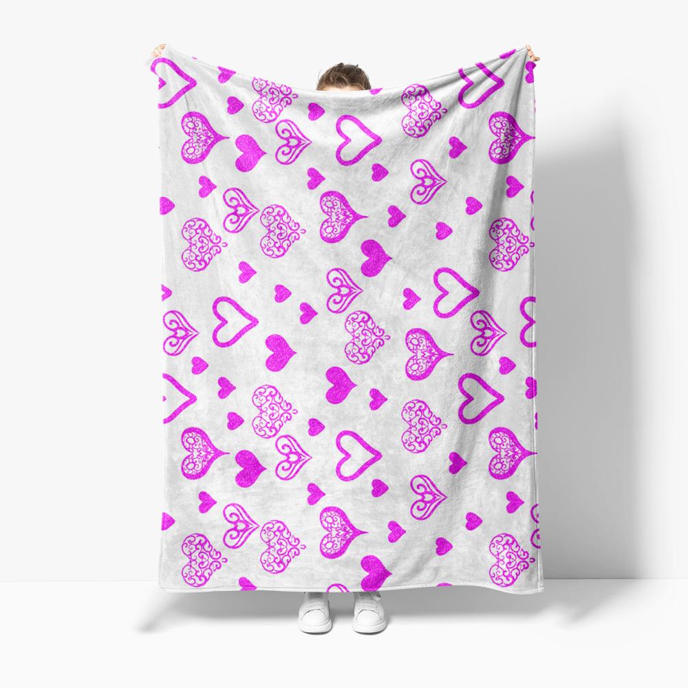 Cute Heart Pattern Fleece Blanket Soft Warm Throw Blanket for Sofa Bed Decoration Gift 75x100cm