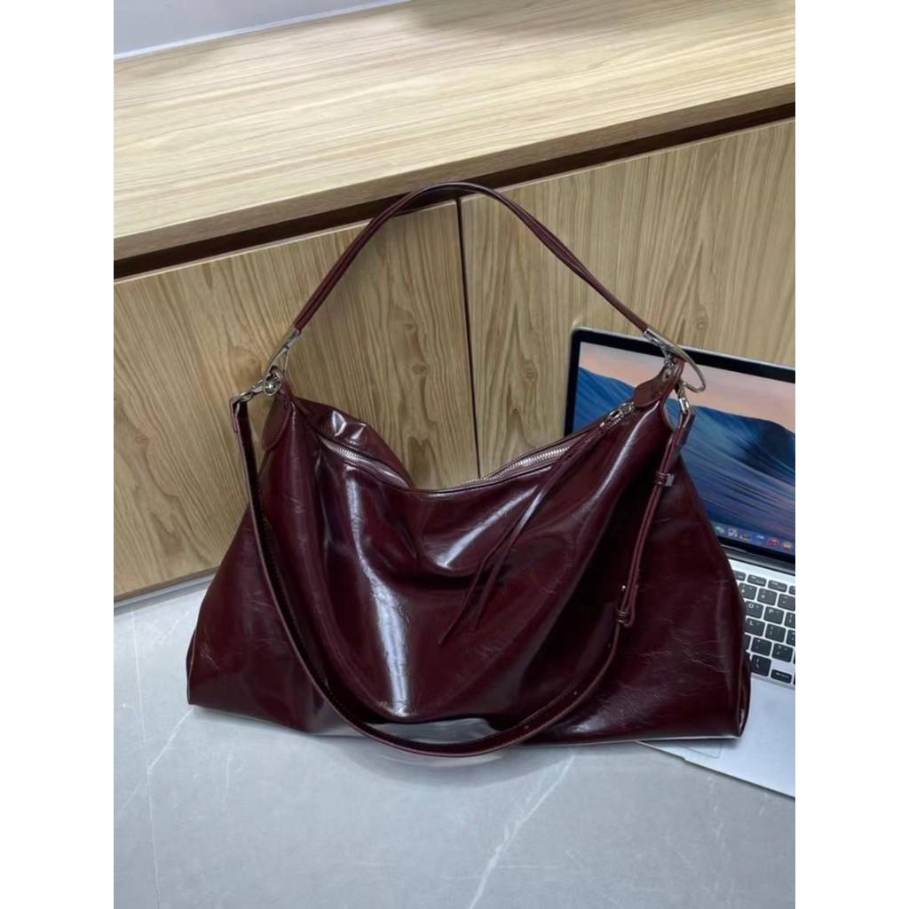 IELGY Ladies Underarm Bag Fashion Oil Wax Leather Trendy Casual All-Match Large-Capacity Cross @-