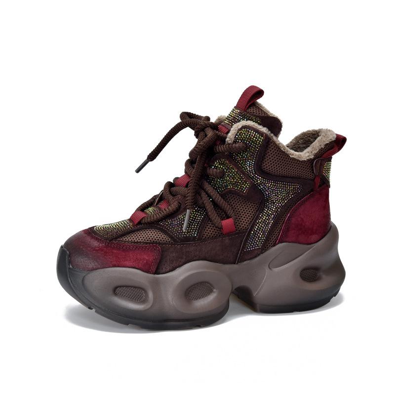 

Johnature Теплые плюшевые хлопковые туфли для спорта и отдыха, разноцветные, на толстой подошве, из натуральной кожи, женские туфли 38-Plush кофейный